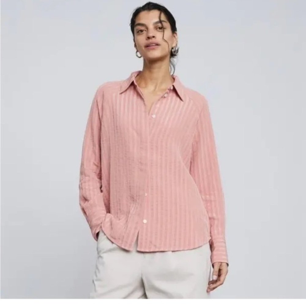 Everlane City Stripe Button up long sleeve coral